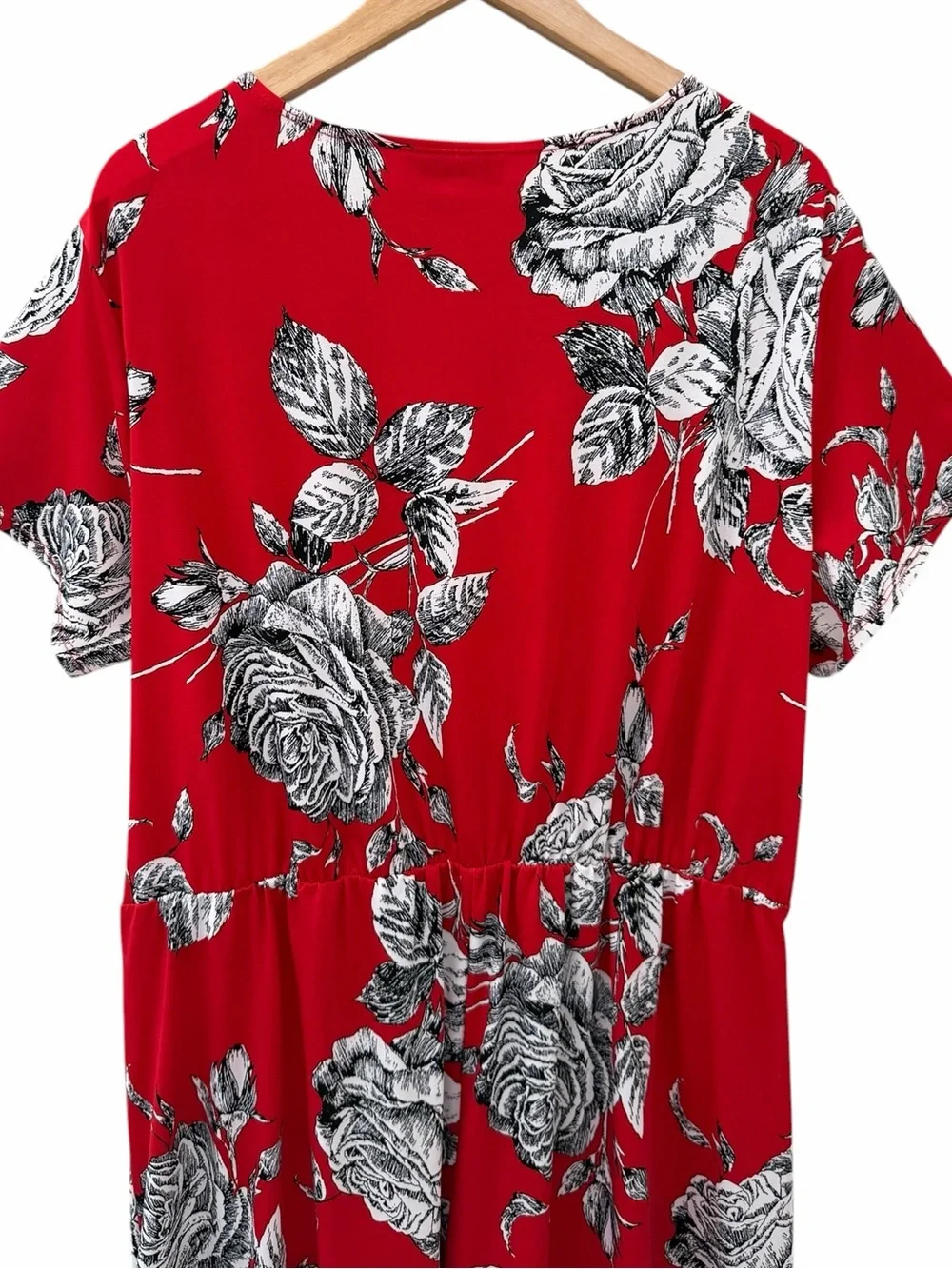Shelby & Palmer Faux Wrap Romper Womens Sz 3X Red Black White Floral Surplice